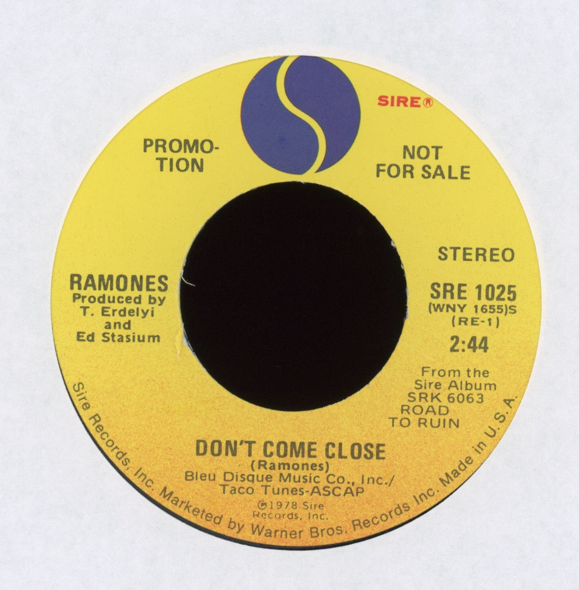 Ramones - Don't Come Close on Sire Promo