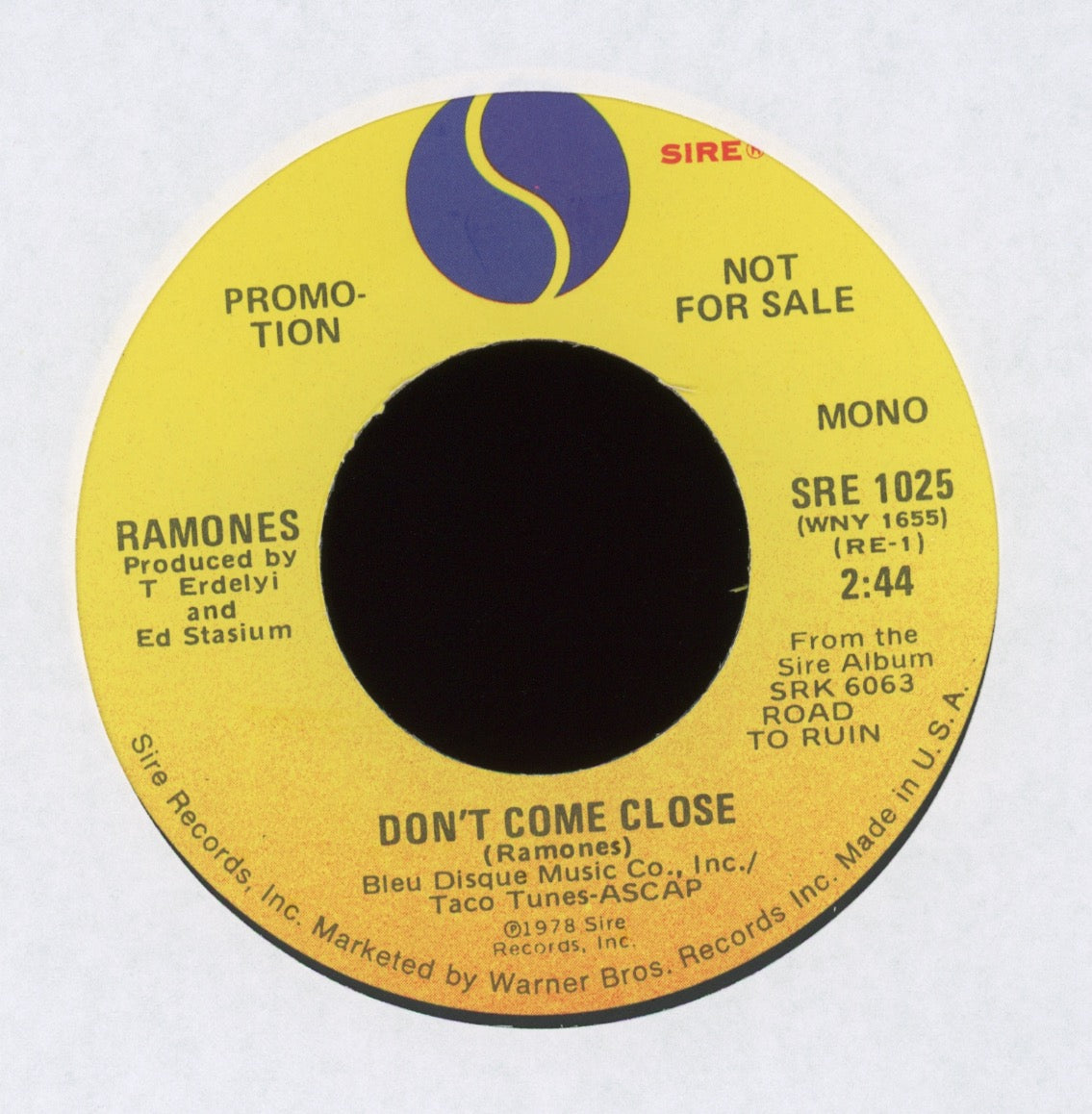 Ramones - Don't Come Close on Sire Promo