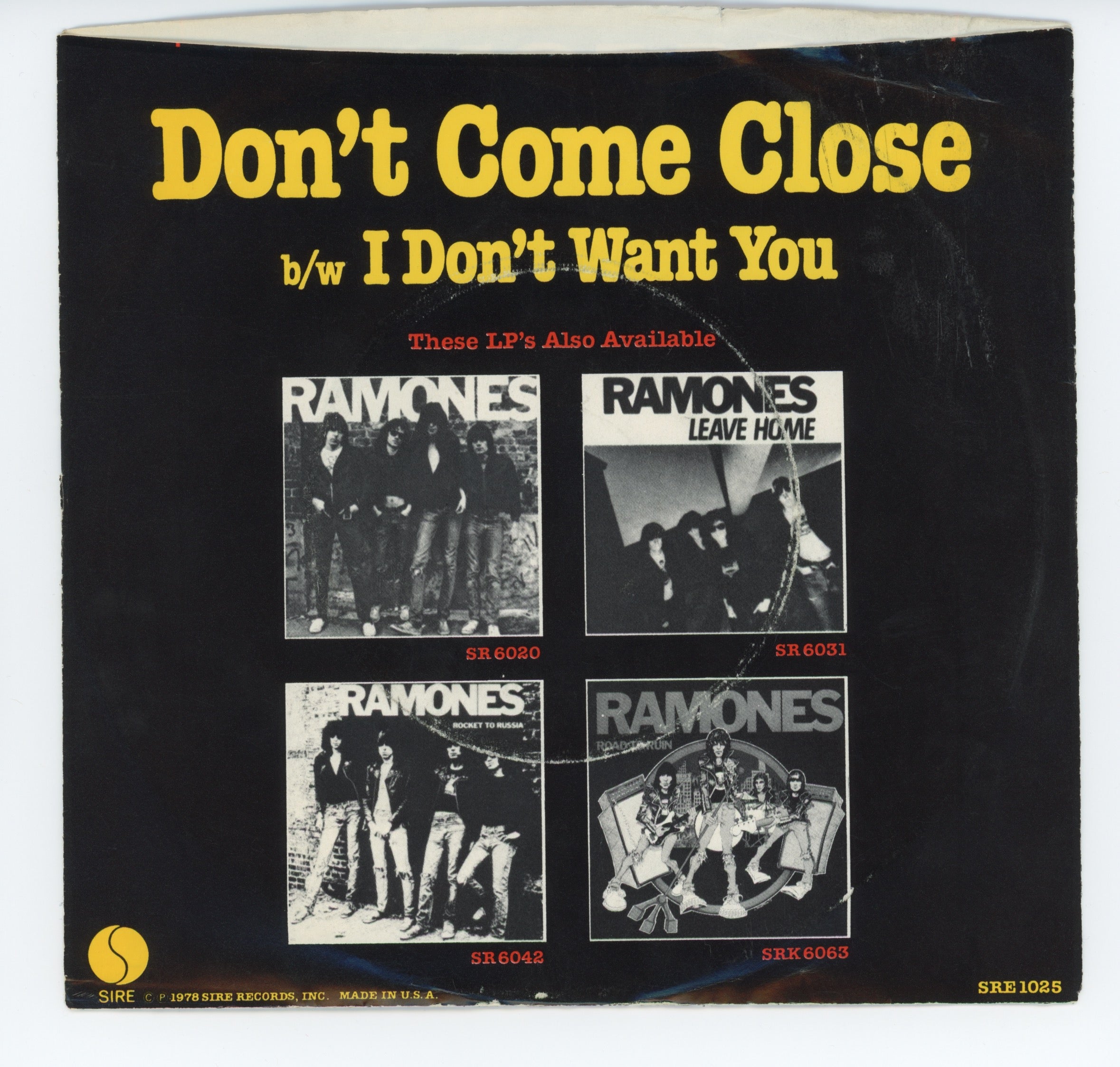 Ramones - Don't Come Close on Sire Promo